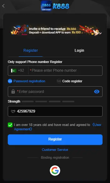 K888 Game registration